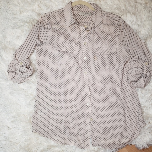 LOFT pink and gray button down blouse - Picture 1 of 6